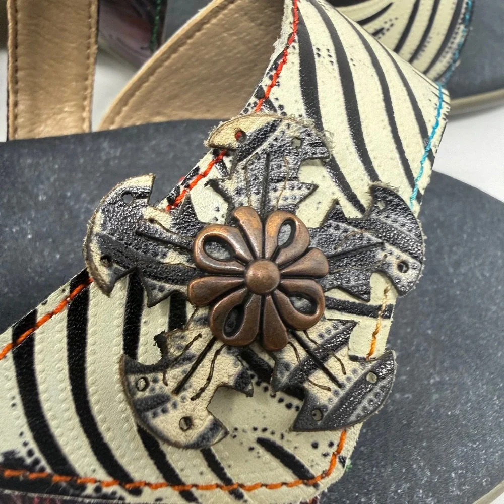 L Artiste Spring Step Acarine-PRM Leather Zebra Floral Sandals Multi Color 41